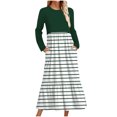 thumbnail image 2 of cfhntfmh Robes Maxi pour Femmes Automne Col Rond Manches Longues Robe Rayée Robe Tendance à Blocs de Couleur Robe de Détente avec Poches, 2 of 5