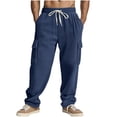 thumbnail image 2 of Styesk Men's Pants Men's Solid Color Casual Elastic Waistband Drawstring Pocket Workwear Pants, 2 of 8