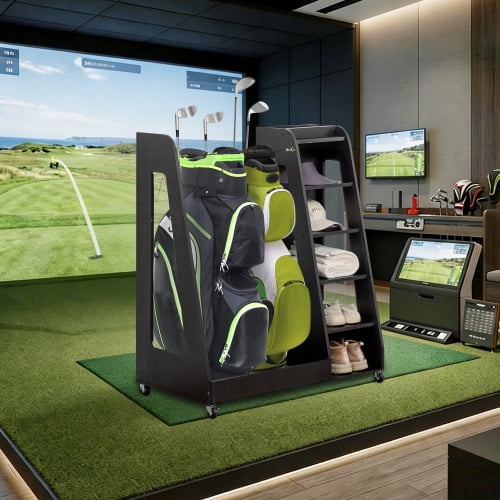 taoruifang Étagère de Club de Golf en Bois Premium de 35,5 Pouces pour 2 Sacs, Organisateur de Garage et de Coffre Robuste avec Roues, Noir