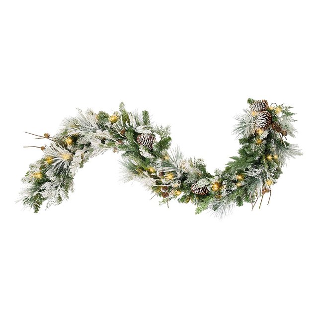 Haute Decor 6' Snowfall Creek Christmas Garland with LED Warm White Lights