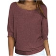 thumbnail image 2 of Qertyioot Chandail pour Femme Grande Taille Col Rond Tricot Élégant Manches 3/4 Chemise Confortable, 2 of 6
