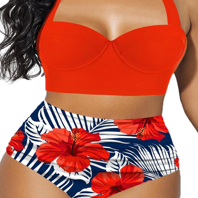Women Push Up Bikini Set Flower Print High Waist Swimming Suits