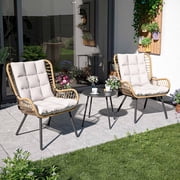 LAUSAINT HOME 3-Piece Patio Furniture Set, High Back Outdoor Bistro with Coffee Table & Beige Cushions for Garden or Deck