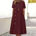 thumbnail image 2 of Yuyuzo Robes d'Été Grande Taille pour Femmes 2025 Couleur Unie Col Ras du Cou Poches Robe Manches Courtes Ample Midi T-Shirts Robe, 2 of 5