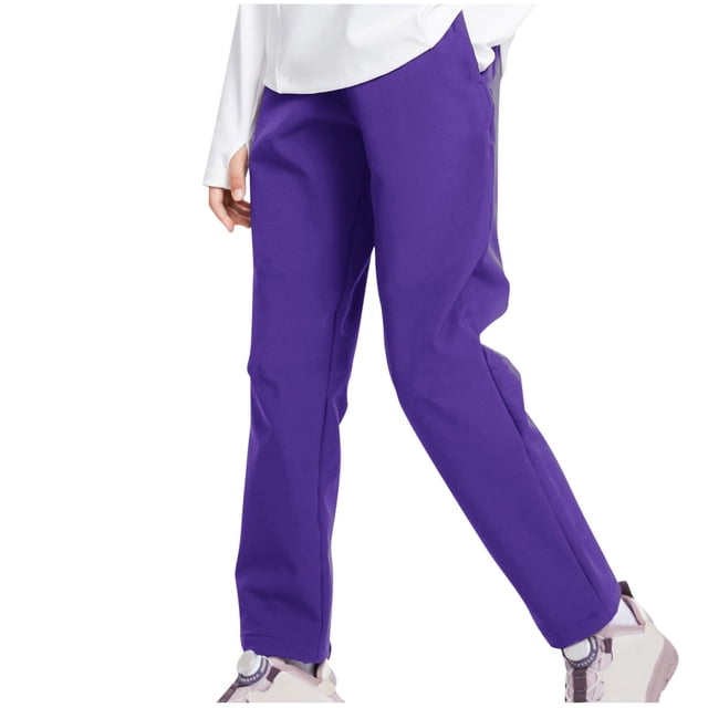 Posijego Girls Uniform Pants Kids Straight Dress Pants Solid Color Summer Casual Pants with Pockets Size 2-15 Years