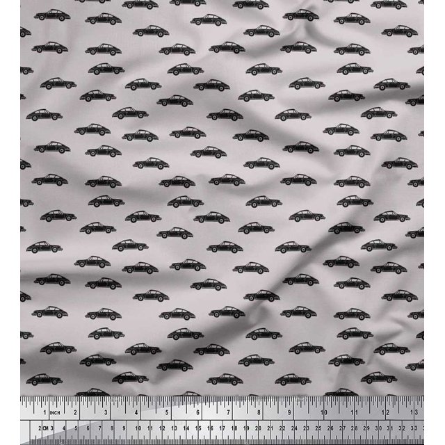 Soimoi Poly Georgette Fabric Car Transport Print Fabric by The Yard 52 Inch Wide