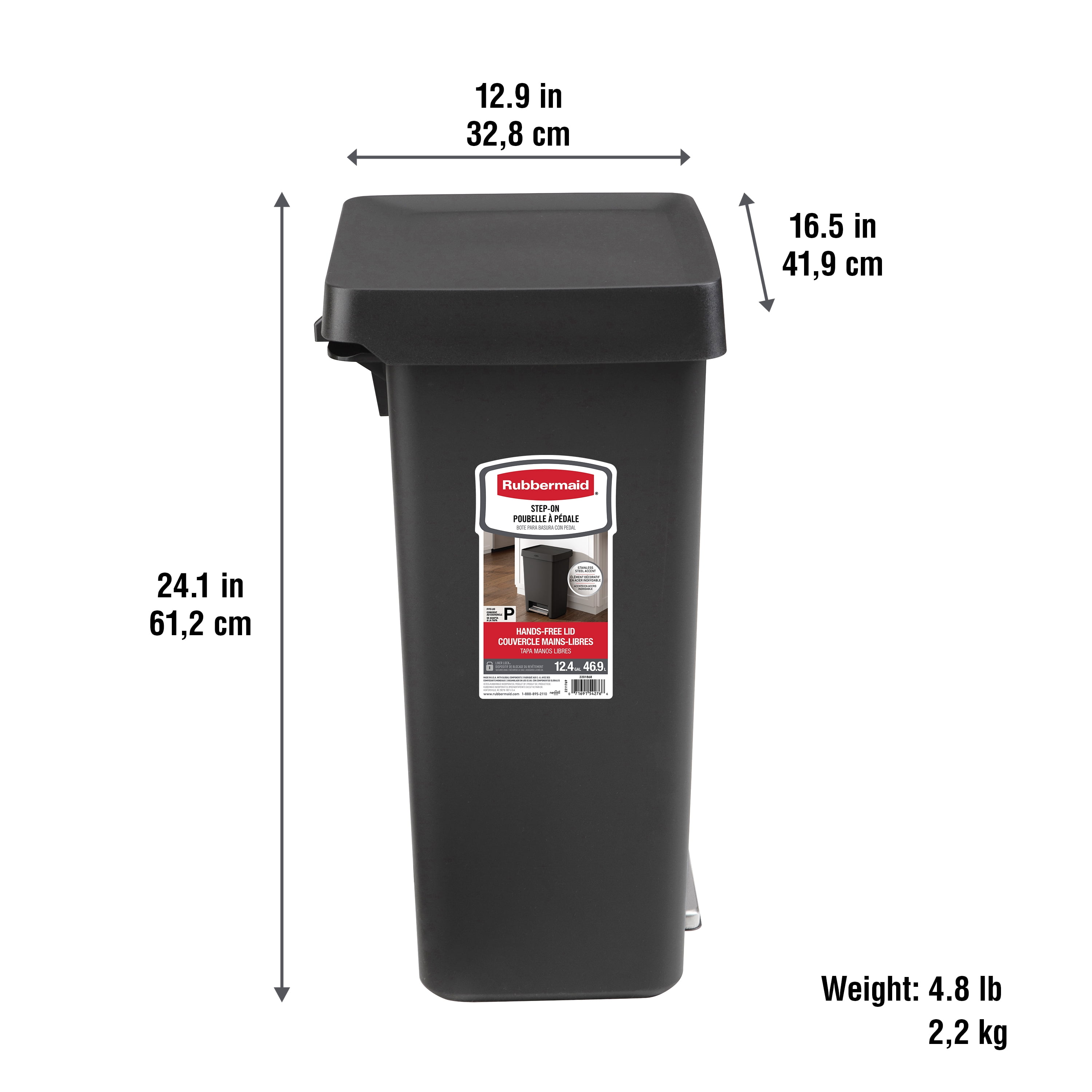 Rubbermaid 13 Gallon Step-On Kitchen Trash Can with Lid, Garbage Can, Charcoal Trash Container