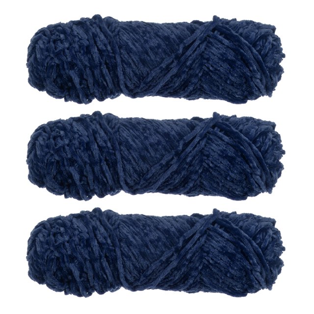 Unique Bargains Fil Chenille Polyester Bleu Marine, 3 Écheveaux