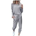 thumbnail image 1 of Kcodviy Femmes Col Rond Uni Chandail Femmes Ensembles Manches Longues Bandage Ample Junior Tailleur Pantalon Survêtements, 1 of 7
