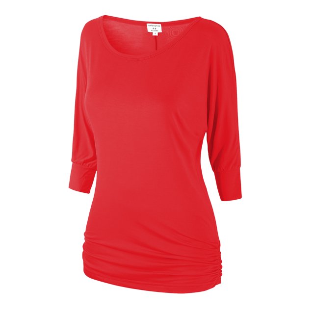 Matchstick Women's 3/4 Sleeve Basic Drape Top with Side Shirring