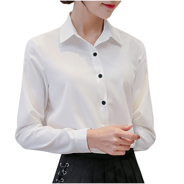 Timegard Hauts Formels pour Femmes Col à Revers Boutonné Manches Longues Chemises de Travail Décontractées Slim