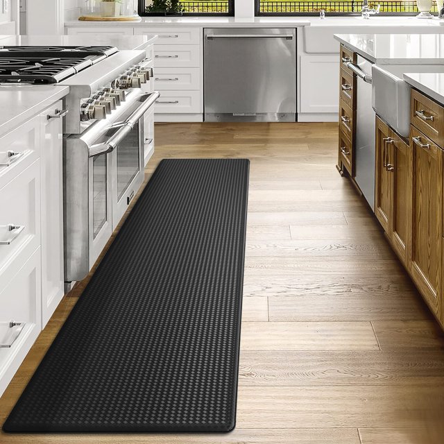 DEXI Kitchen Rug Anti Fatigue,Non Skid Cushioned Comfort Standing Kitchen Mat Waterproof and Oil Proof Floor Runner Mat, Easy to Clean, 17"x79", Black