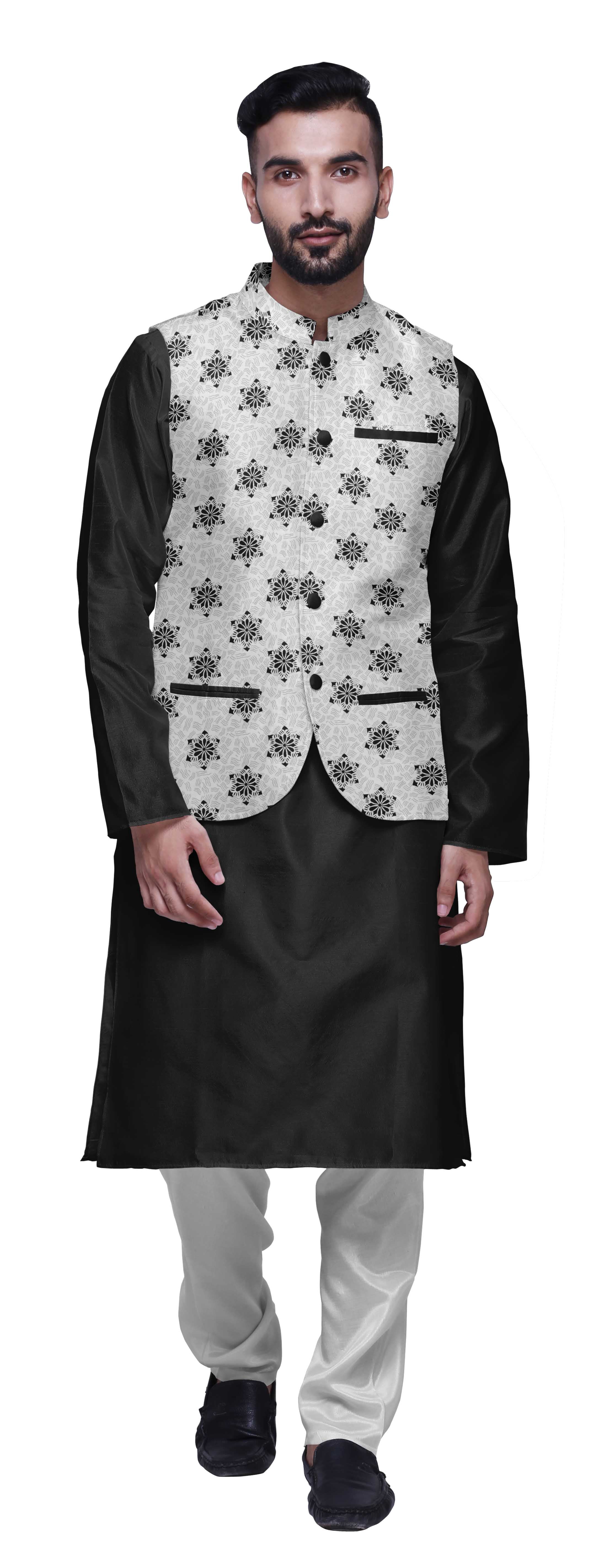 Atasi Kurta Churidar Uni Pyjama et Ensemble de Veste Nehru Imprimée pour Tenue de Fête pour Hommes