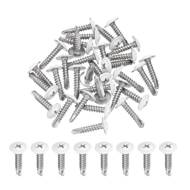 Uxcell 30 Pcs Vis Autotaraudeuses Blanches M4.2x19mm pour Métal, Argent