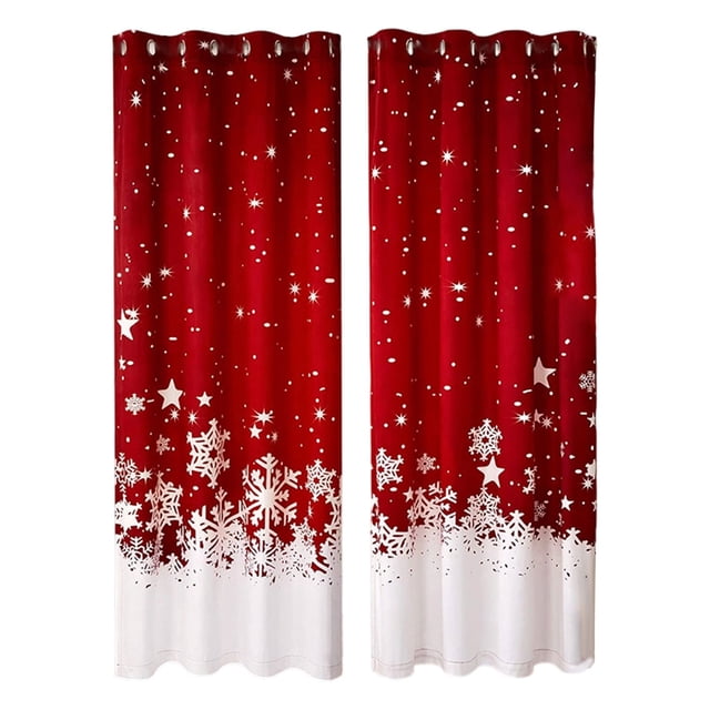 TIELUTT Rideaux Imprimés pour les Fêtes 2 Pcs de Rideaux Plats 2D Imprimés Rouges avec Flocon de Neige et Draperies 54 Pouces de Long 100 X 84 Rideaux Charmant Rideau de Douche Draperies Thermiques Extra Lourd Douche Transparente