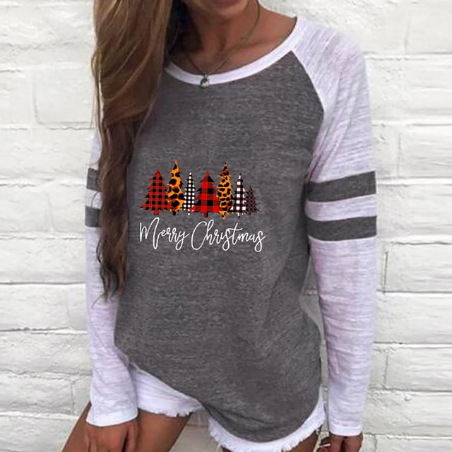 Hauts d'Été pour Femmes 2023 T-Shirt à Col Rond à Imprimé Patchwork Décontracté de Noël Tee Blouse Hauts Blouses en Liquidation