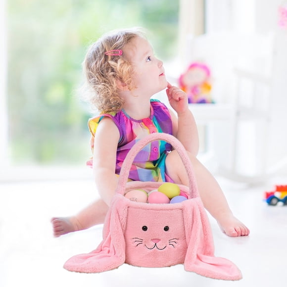 CEHVOM Panier de Pâques en Peluche Bunny pour Enfants, Panier de Pâques Personnalisé pour Filles Garçons, Panier de Chasse aux Oeufs de Pâques pour Enfants, Sac Bunny avec Oreilles Duveteuses, Seau de Cadeaux de Bonbons d'Oeufs de Décoration pour Fêtes