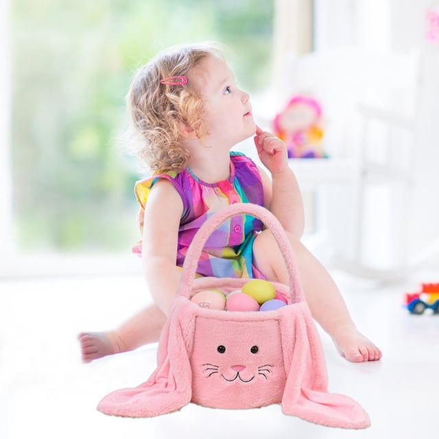 Openpig Easter Bunny Basket, Cute Easter Bucket Bags with Rabbit Ears for Easter Eggs, Easter Decorations, Candy Gifts Storage