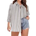 thumbnail image 1 of TIMIFIS Women's Striped Button Up Shirts Fall Casual V Neck Shirt with Cufflink and Adjustable Sleeve Tops, 1 of 8