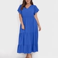 thumbnail image 5 of zanvin Robes d'Été Grande Taille pour Femmes Boho à Fleurs Maxi Longues Robe à Col en V à Manches Courtes Robes de Plage pour Fête Décontractée, Bleu, 5 of 5