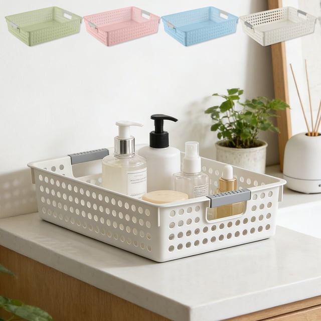 Cagogo 4Pcs Plastic Storage Baskets Organizer Bins, Multi-Purpose Bathroom Shower Caddy LaundryToyBasket, Waterproof Easy Clean Rectangular Basket for Kitchen Bedroom Countertop Decor