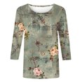 thumbnail image 5 of Hauts Grande Taille Mode Femme T-shirt Ample Imprimé Blouse Manches 3/4 Col Rond Hauts Décontractés Hauts Femme Été en Liquidation, 5 of 5