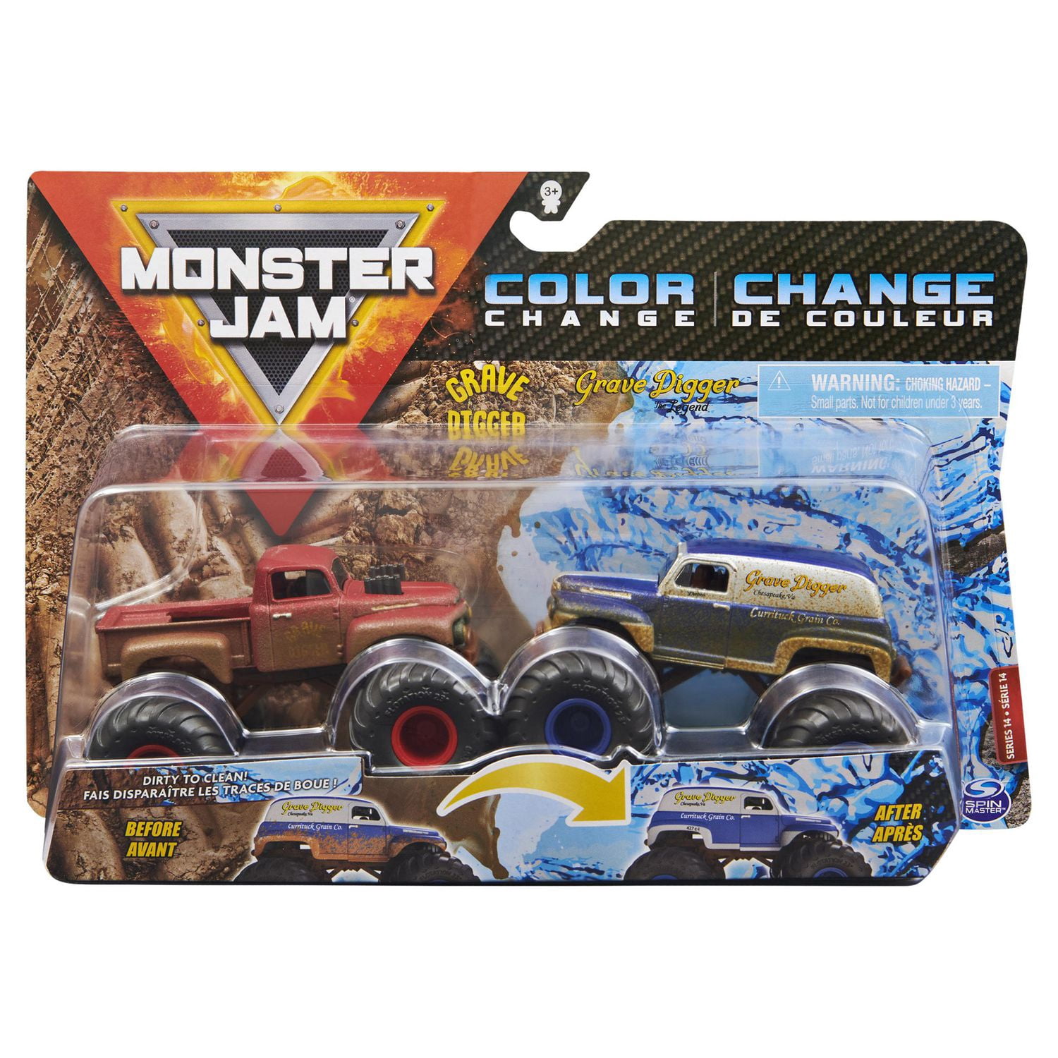 Monster Jam, Official Grave Digger vs. Grave Digger The Legend Color-Changing Die-Cast Monster Trucks, 1:64 Scale