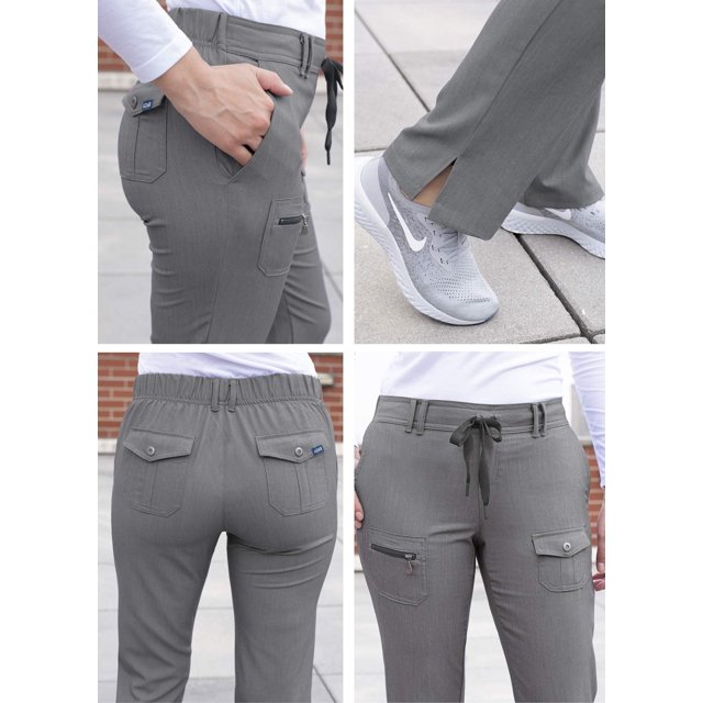 Adar Pro Heather Sarraus pour Femmes - Pantalon de Sarrau Fuselé Coupe Ajustée - P4100H - Gris Chiné - 2X