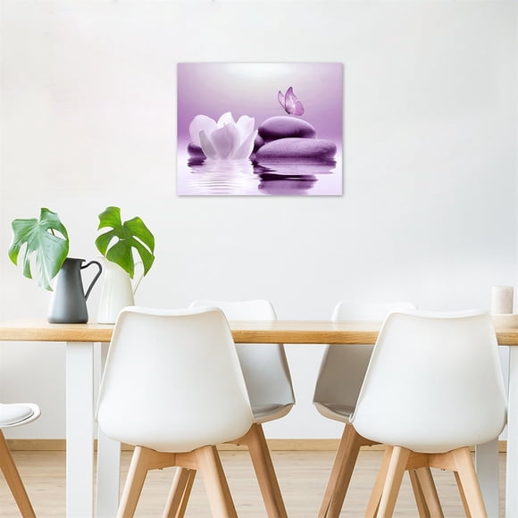 NANDIYNZHI Purple Wall Art Zen Stone Canvas Wall Art Water And Purple Butterfly On The Wall Art For Bathroom Living Room Bedroom Yoga Spa Picture Wall Decor Bedroom Wall Artclearance Sale