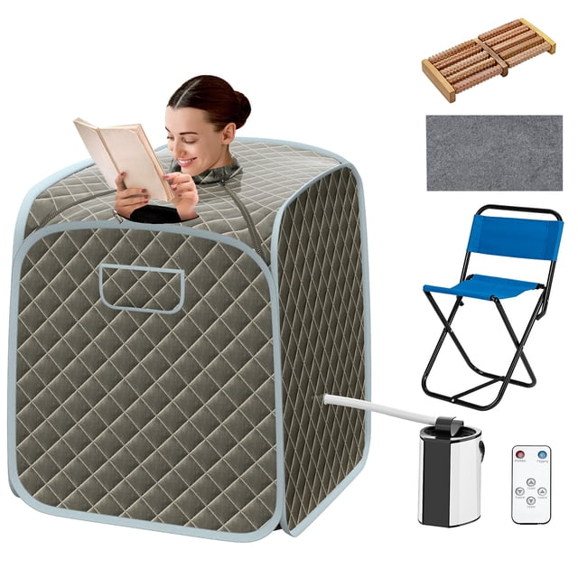 Sauna à Vapeur Portable avec Température Réglable à 9 Vitesses et Boîte à Herbes Gris