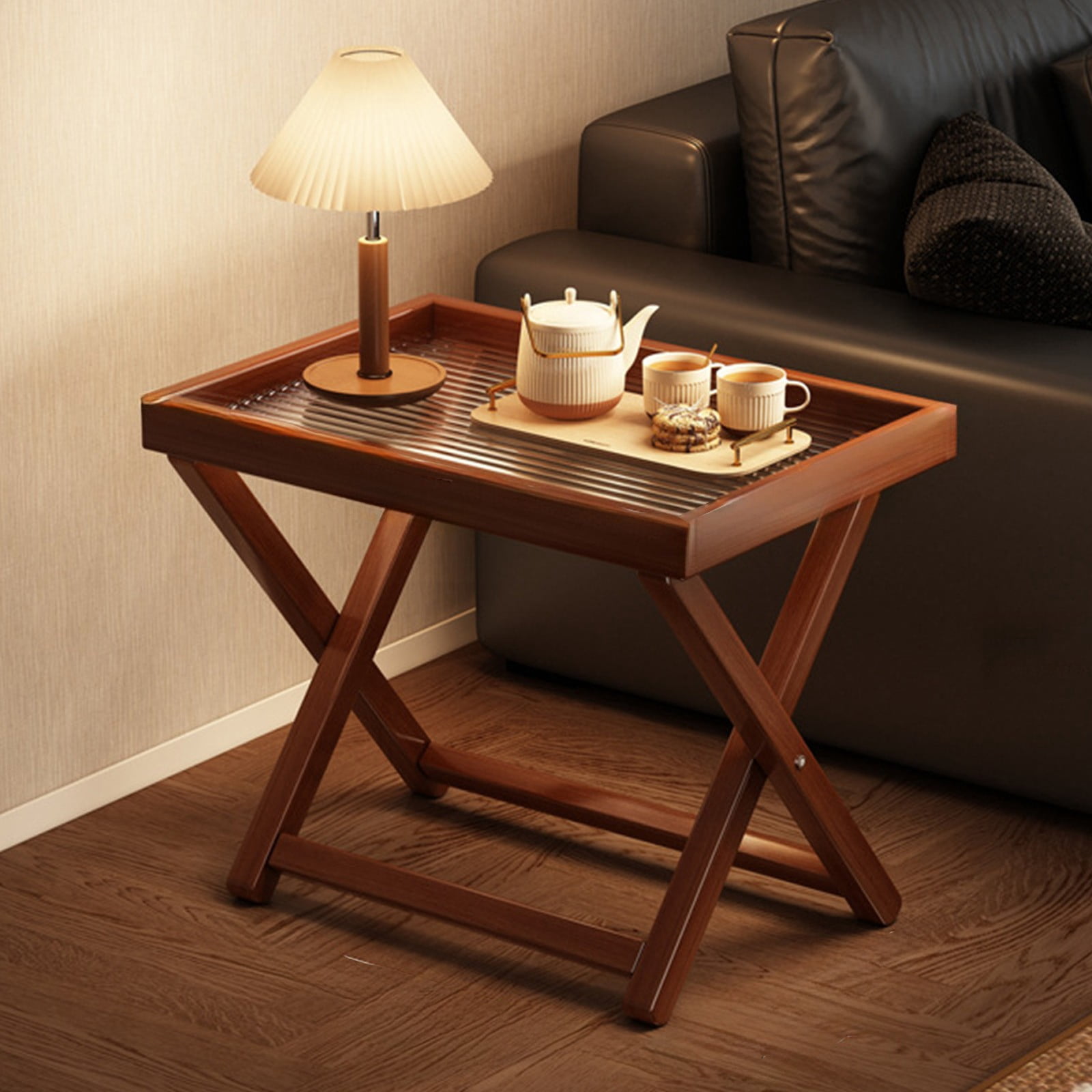 EGNMCR Bamboos Bedside Table With Folding Legs Breakfast Tray Food