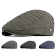 thumbnail image 1 of Spring Men Newsboy Hat Solid Color No Brim Snap Button Adjustable Windproof Sun Protection British Flat Hat Fashion Accessories, 1 of 7