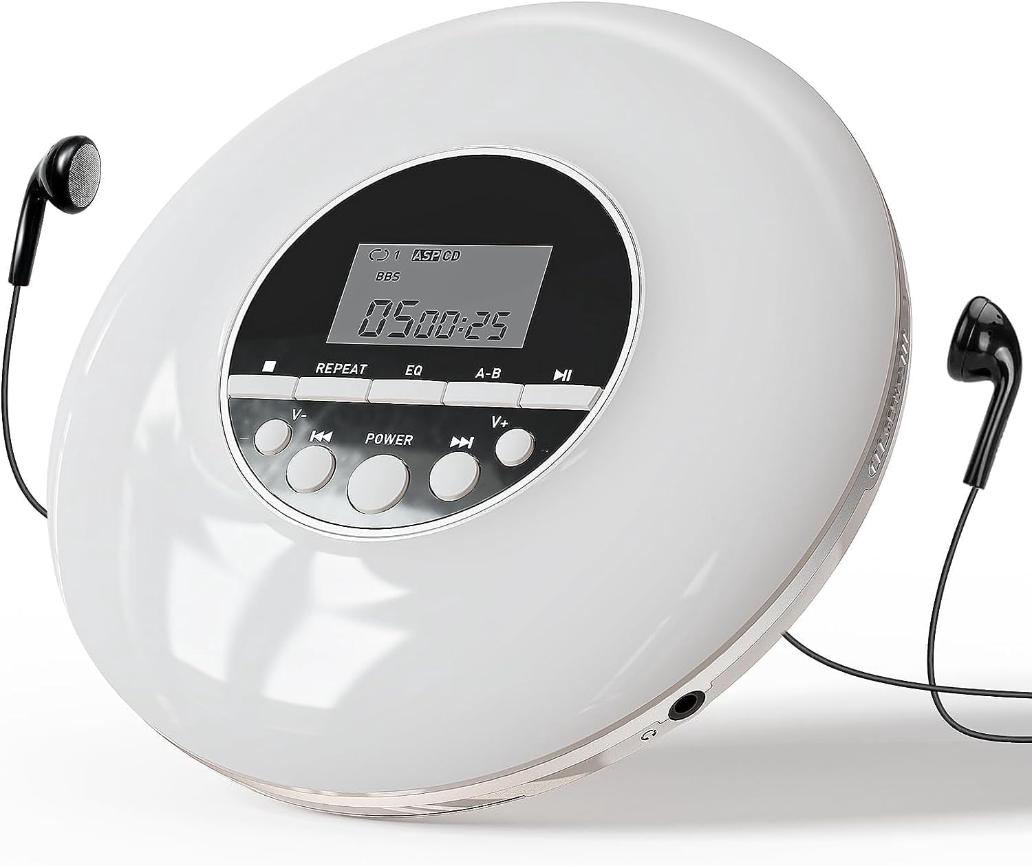 ELEPEX Portable CD Player, Personal Compact Music CD Walkman with Headphones, Anti-Skip and Shockproof for Home,Travel,Car, Small Discman CD Player for Kids/Students/Seniors-White