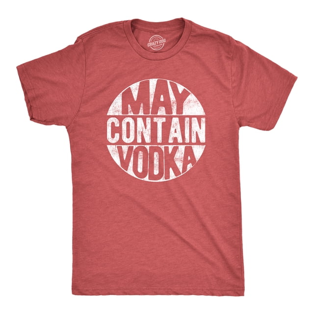 Mens May Contain Vodka T Shirt Funny Liquor Drinking Party Graphic Tee (Heather Red) - L