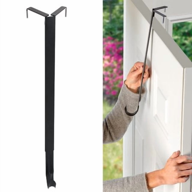 Haute Decor Adapt Adjustable Wreath Hanger Top & Length Adjustable Version Matte Black - Strong Over The Door Wreath Hanger for Various Door Sizes