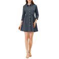 thumbnail image 2 of INSPIRE CHIC Robe-Chemise pour Femme Manches 3/4 Boutonnée Mini Robes L Bleu Foncé, 2 of 7