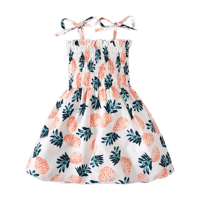 Qudderr Robe à Bretelles Spaghetti pour Bébé Fille Sans Manches Été Décontractée Robe d'Été Imprimée en Coton pour 1-5 Ans