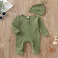 thumbnail image 3 of MesaSe Infant Baby Boys Jumpsuit and Hat Set  Solid Knit Ribbed Long Sleeve Crew Neck Button Romper One-Piece Clothes, 3 of 6