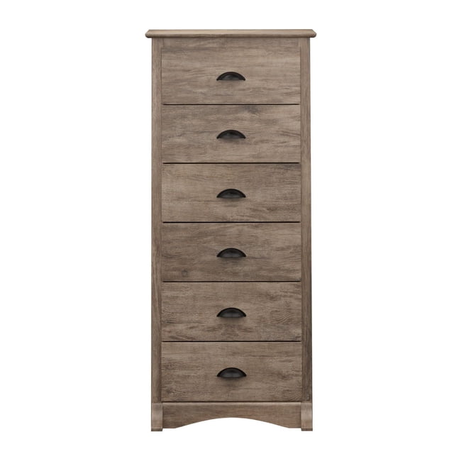 Prepac Commode haute à six tiroirs, gris vieilli