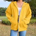 thumbnail image 2 of VINUSLI Womens Plus Hoodie Full Zip Solid Color Drawstring Lightweight Hoodies with Pocket Long Sleeve Fall Sweatshirt Yellow,XXL, 2 of 7