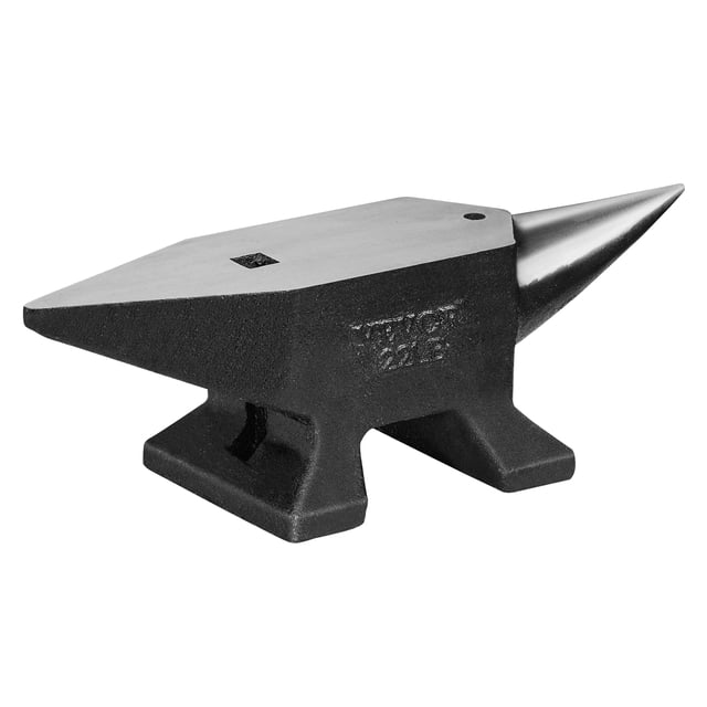 VEVOR Single Horn Anvil, 22Lbs cast steel anvil with a polished surface and Italian-style design. Features a round horn, square and round holes for versatile forging tasks, and a sturdy base for stability. The work surface measures 10.24 x 3.23 inches, providing ample workspace for bending, shaping, and crafting metal materials. Suitable for blacksmiths and hobbyists.