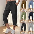 thumbnail image 1 of WRKEKC Capri Pants for Women, Womens Capris for Summer, Trendy Women's Solid Color Stretch Waist Strap Drawstring Pocket Button Zipper Pants 7 Quarter Pants, 1 of 9
