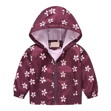 dmqupv Raincoat For Kids Girl Toddler Rain Jacket Kids Cartoon Windbreaker Coat Baby Girl Boy Zip Hooded Outerwear Fall Raincoat Wine,Size for 1-2 Years