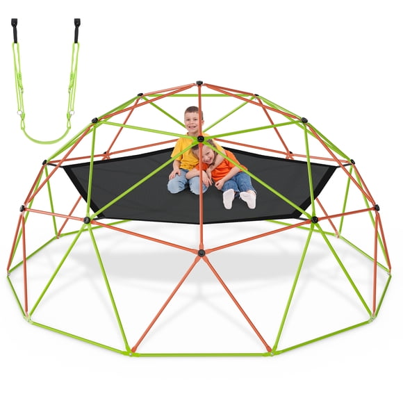 Naipo 10FT Climbing Dome with Swing and Hammock for Kids Outdoor Play 330lbs Jungle Climbing Dome Kids Gym Playground Gift Orange and Green