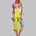 thumbnail image 2 of Mikilon Pyjama Décontracté pour Femmes, Ensemble de Sommeil Mode Imprimé à Manches Courtes, Pantalon Capri, 2 Pcs, Col Rond, Tenue de Détente Décontractée avec Poches, Ensemble 2 Pcs, Multicolore, TG, 2 of 8