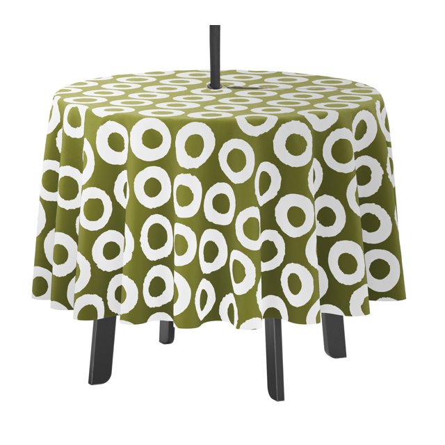 Vargottam Indoor/OutdoorRoundTablecloth 58 InchTablecloth with Umbrella Hole & Zip- Waterproof TableCloth TableCovers for Backyard Table -Olive Green
