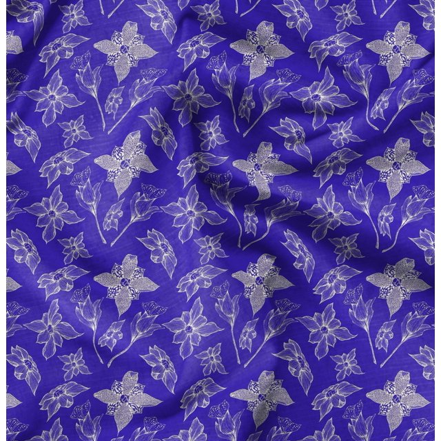 Soimoi Green polyester Crepe Fabric Clover Floral Decor Fabric Printed Yard 52 Inch Wide