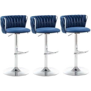 Tabourets à barres de velours Ensemble de 3, Chaises Bar avec dossier bas, Tabourets pivotants pour l'île de la cuisine, Bar Pub (bleu)