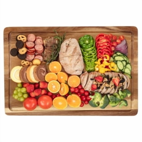 18x12x1 Inches Large Acacia Wood Cutting Board,Thick Butcher Block Cutting Board with Deep Juice Groove,Chopping Board with Side Handles for Meat,Vegetables and Fruit