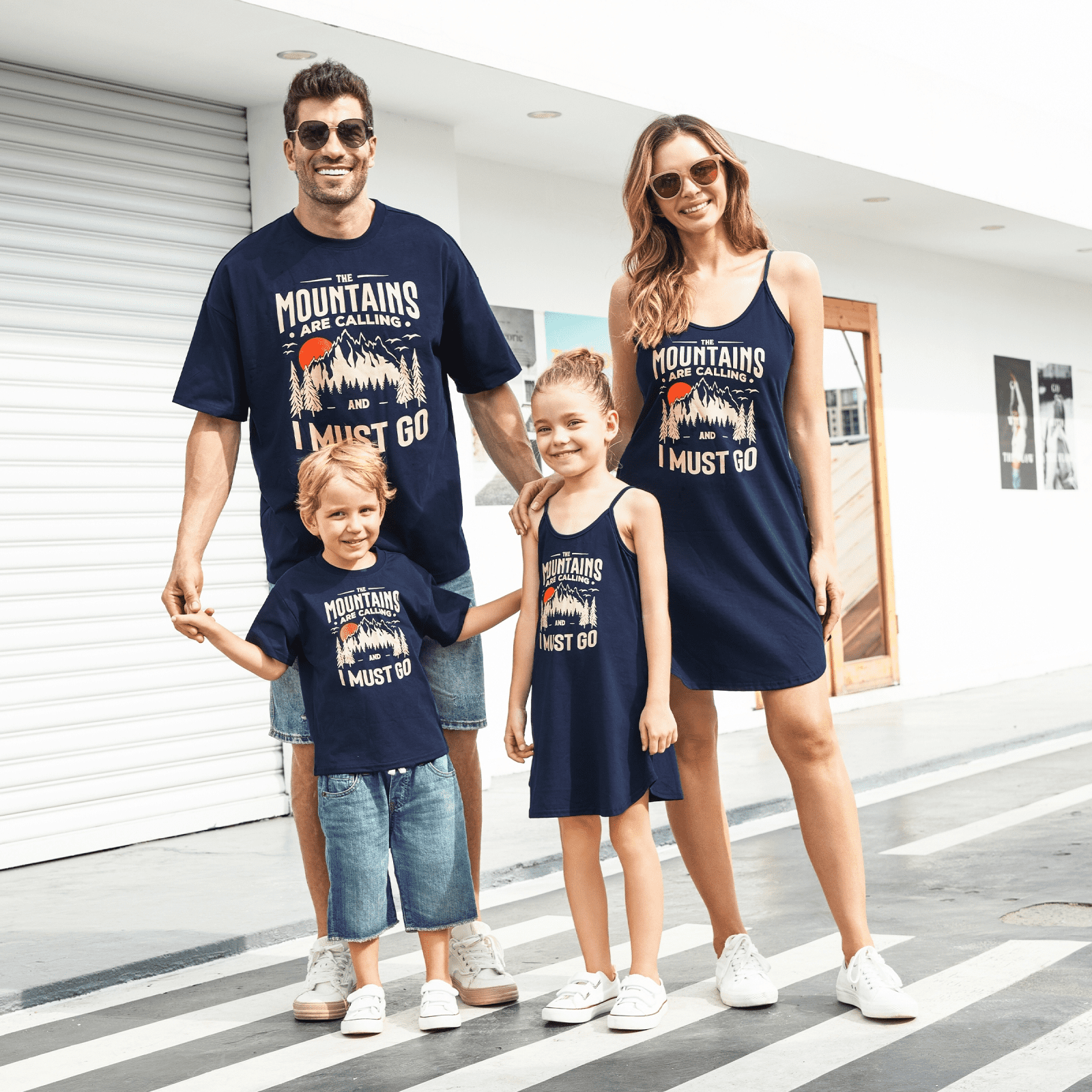 PatPat Quick-Dry Family Matching Mountain Graphic Slogan Print Oversize Tee or Flowy Strap Dress with Pockets